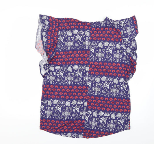 Peacocks Womens Blue Geometric Basic Button-Up Size 14
