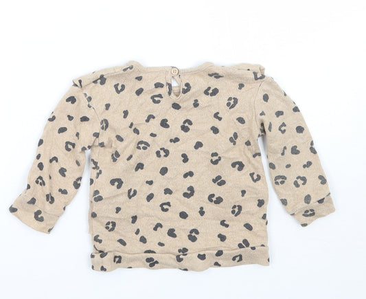George Girls Beige Animal Print Basic T-Shirt Size 9-12 Months