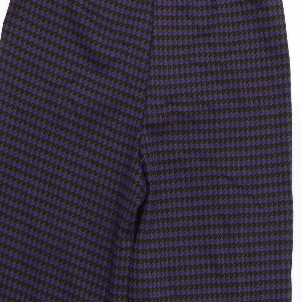 M&S Womens Blue Houndstooth Trousers Size 16 L25 in
