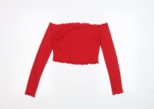 PRETTYLITTLETHING Womens Red Basic T-Shirt Size 8