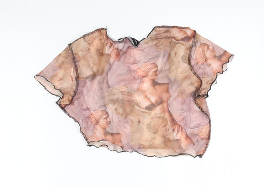 PRETTYLITTLETHING Womens Beige Basic Blouse Size 8 - cropped, art statues