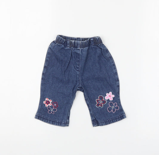 Adams Baby Blue Floral Denim Jeans Size 3-6 Months