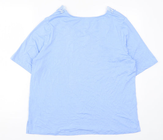 BPC Selection Womens Blue Basic T-Shirt Size L - Leaf Pattern Collar