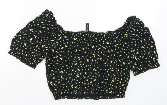 H&M Womens Black Floral Cropped T-Shirt Size XS