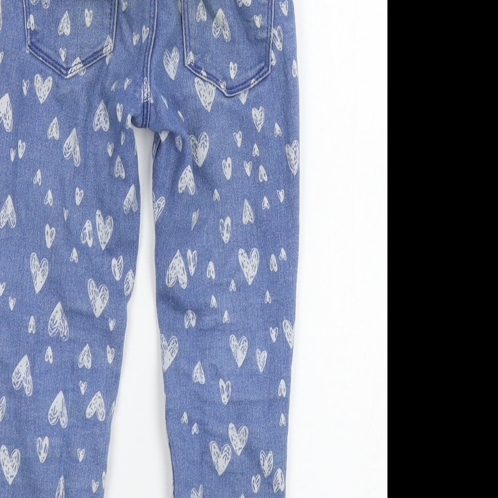 Brand and care label for Denim & girls’ blue geometric denim skinny jeans, size 5-6, years