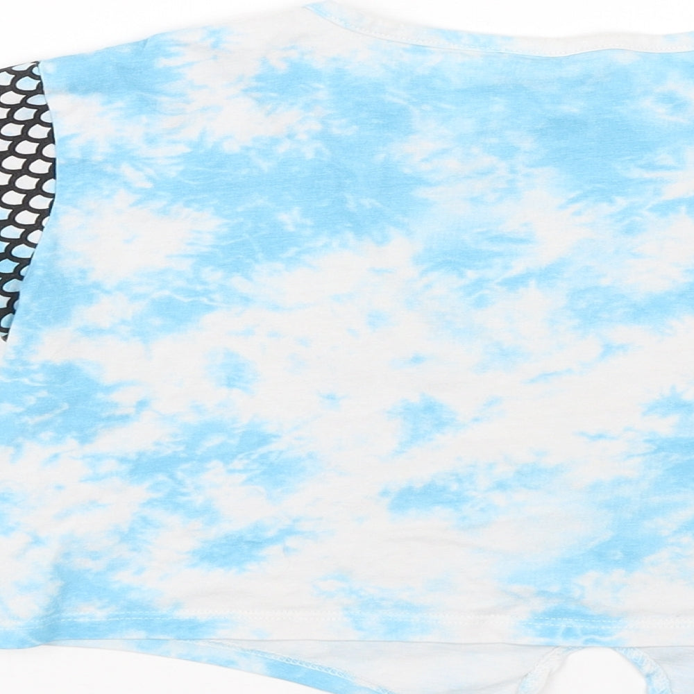 Brand and care label for Kylie girls’ blue cropped t-shirt, size 9-10, years