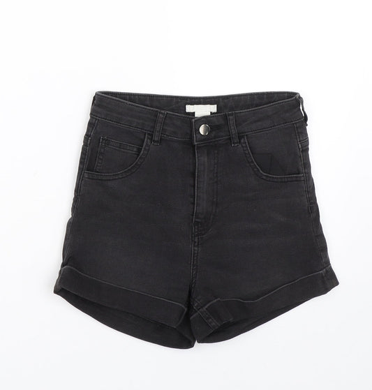 H&M Womens Black Denim Paperbag Shorts Size 6