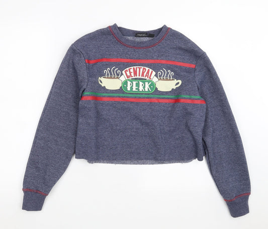 Primark Womens Blue Pullover Sweatshirt Size 2XS - cropped, friends