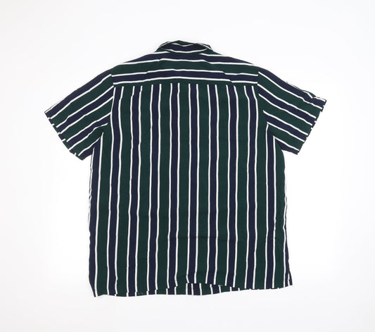 H&M Womens Green Striped Basic Button-Up Size L