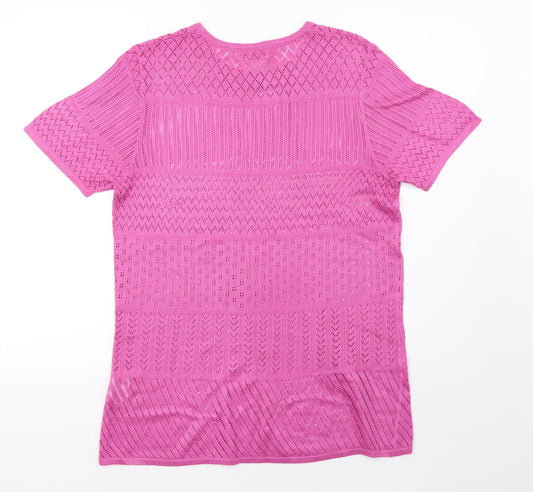 Damart Womens Purple Knit Basic T-Shirt Size 16