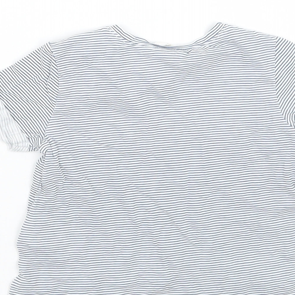 Brand and care label for girls’ white striped basic t-shirt, size 6-9, months