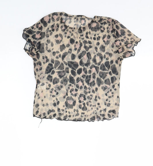 Carpe Diem Womens Brown Animal Print Cropped T-Shirt Size S