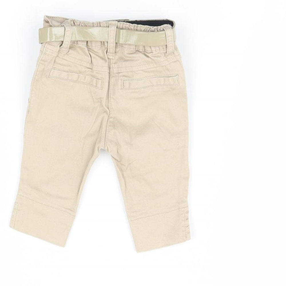Brand and care label for Preworn Baby Beige Denim Capri Jeans, size 3-6, Months