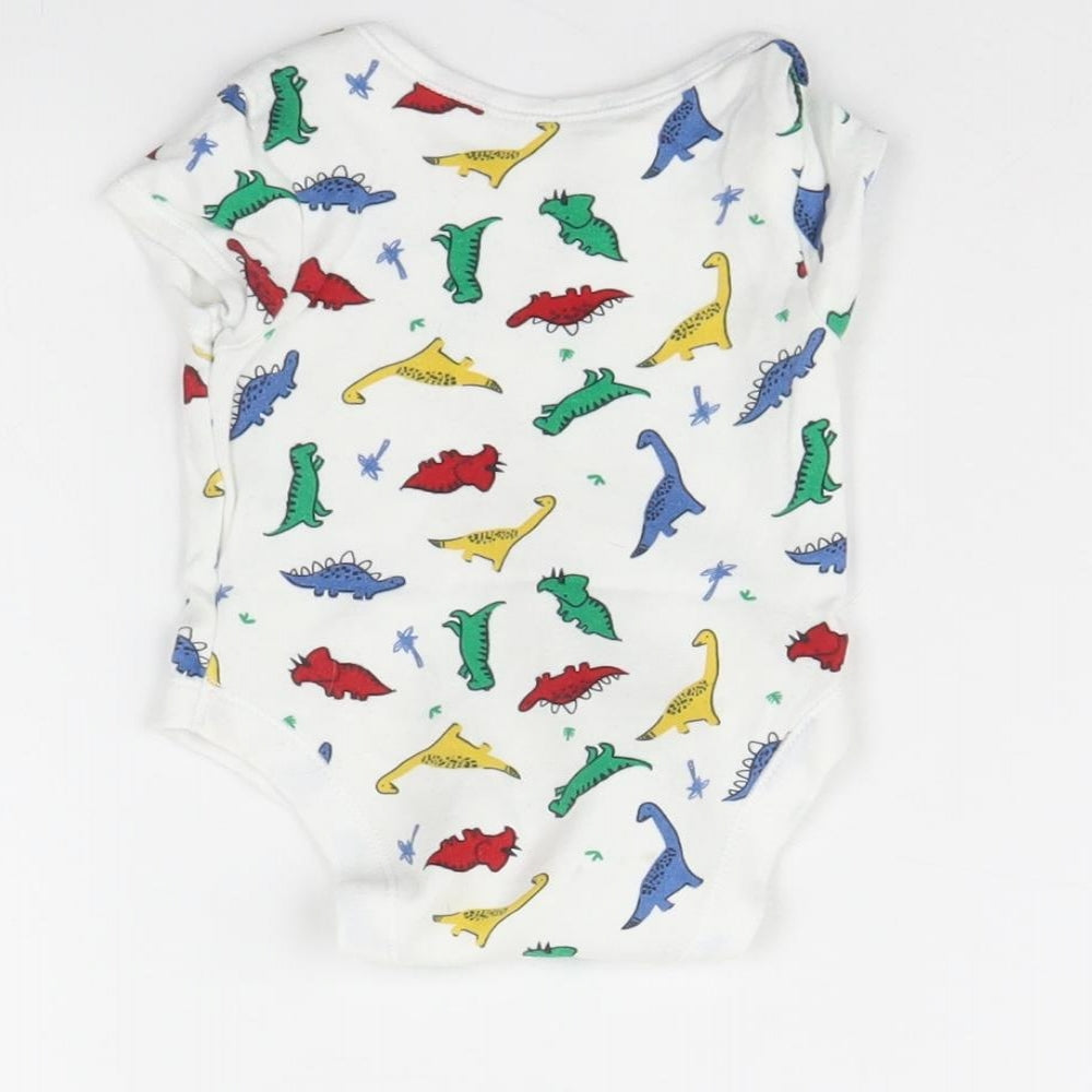 Primark Baby White Animal Print Babygrow One-Piece Size 0-3 Months - Dinosaur