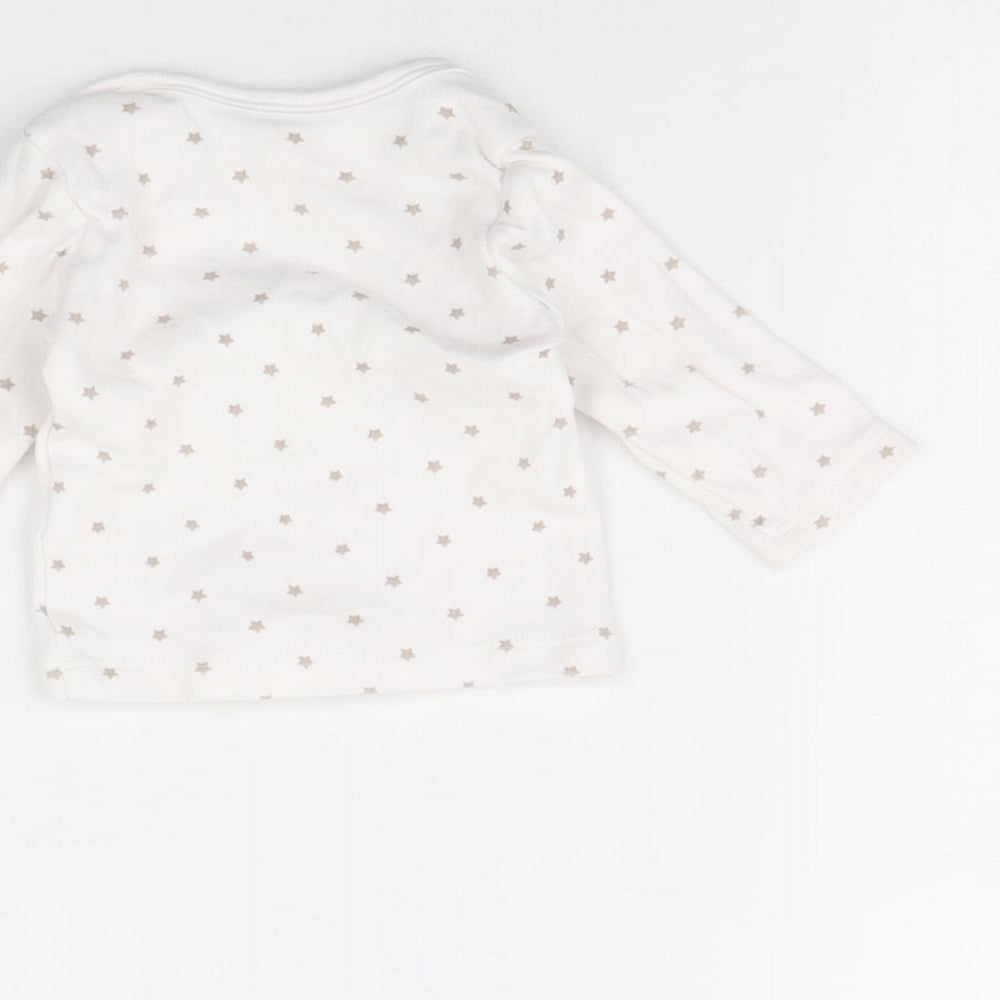 Brand and care label for Preworn Baby White Spotted Basic T-Shirt, size 0-3, Months