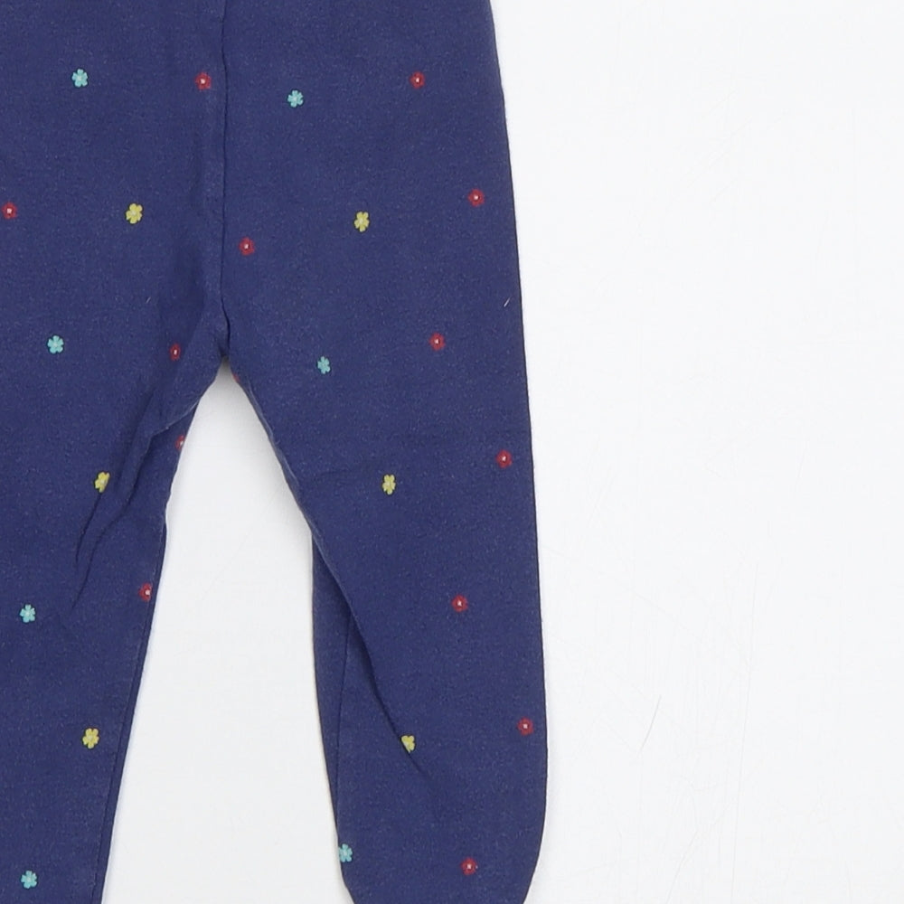 Brand and care label for Mini Club Baby Blue Floral Jogger Leggings, size 9-12, Months