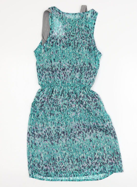 S Womens Blue Geometric Jersey Tank Dress Size XS
