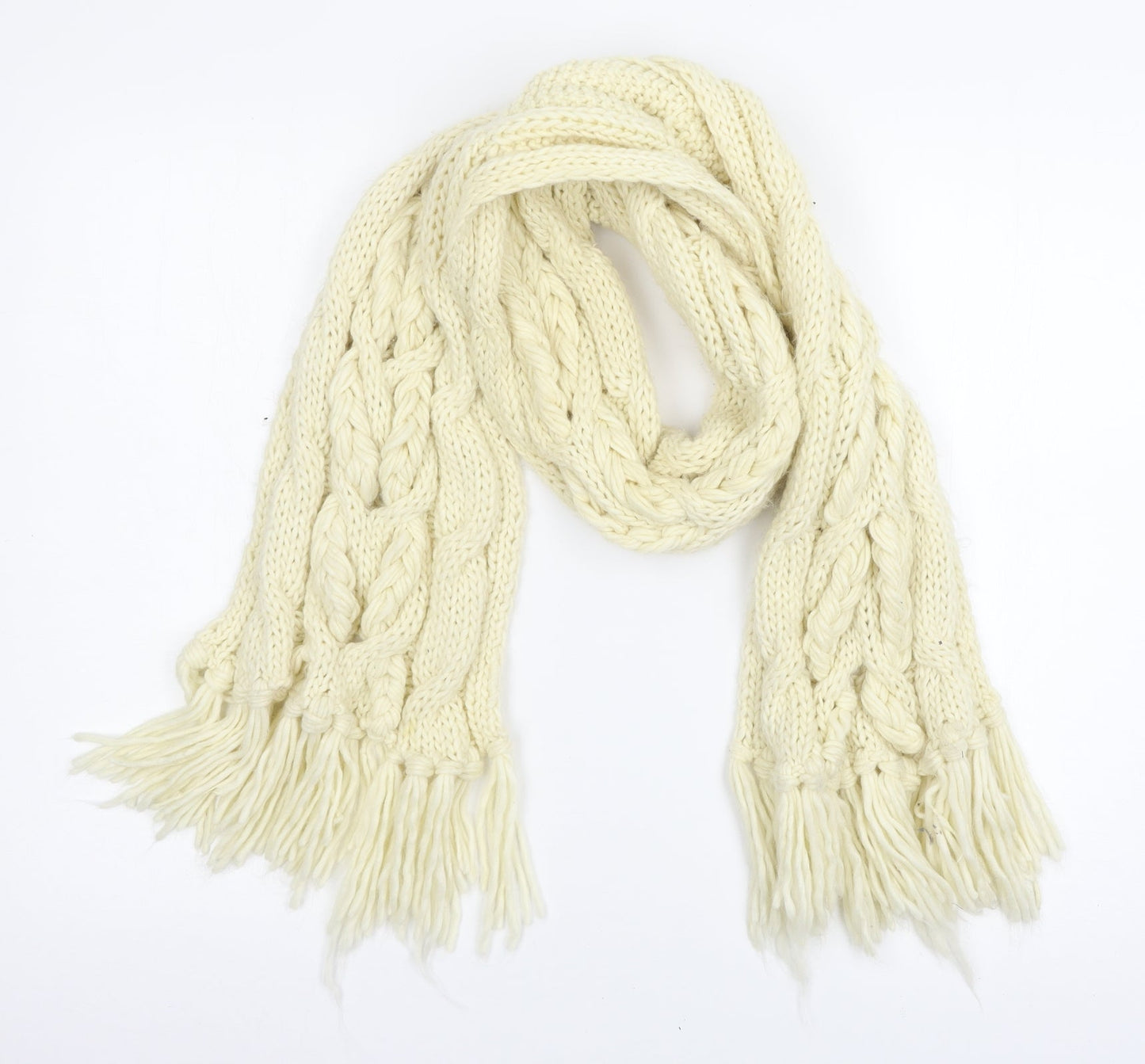 Preworn Womens Ivory Knit Scarf - Cable Knit