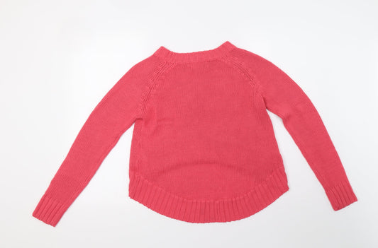 Louche Womens Pink Knit Pullover Sweatshirt Size 10 - cropped at front