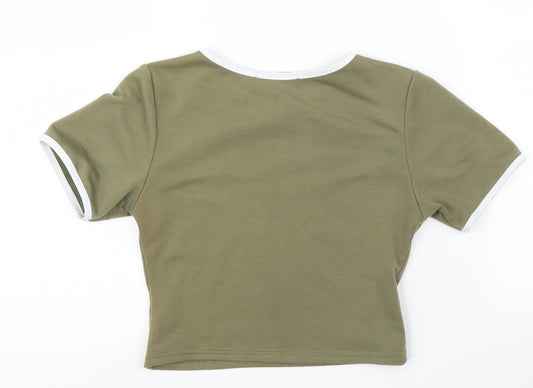 PRETTYLITTLETHING Womens Green Ringer T-Shirt Size 4