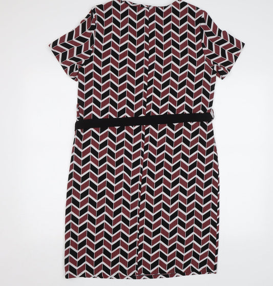 New Look Womens Red Geometric Pencil Dress Size 10