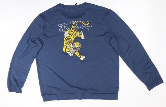 SheIn Mens Blue Animal Print Pullover Jumper Size 2XL - Tiger