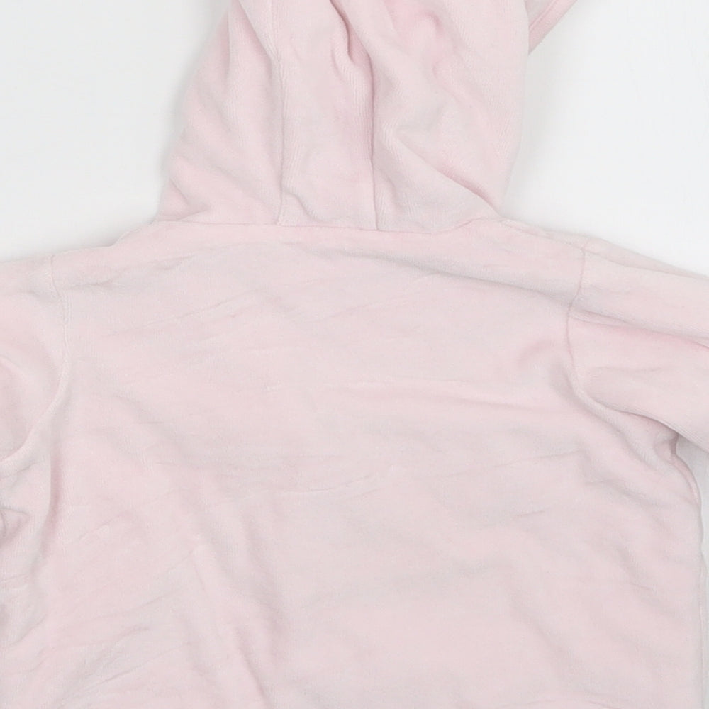 Brand and care label for Marks & Spencer girls’ pink full zip jumper, size 9-12, months