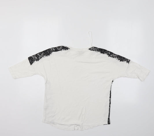 Papaya Womens White Floral Basic T-Shirt Size 8