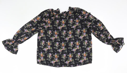 In the Style Womens Black Floral Basic Blouse Size 10