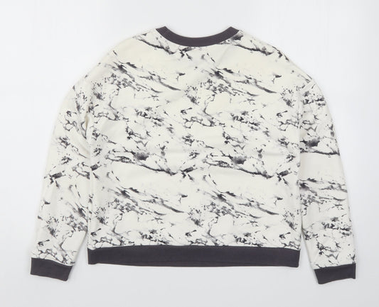 Topshop Womens White Pullover Sweatshirt Size 6 - Grey Marble Print