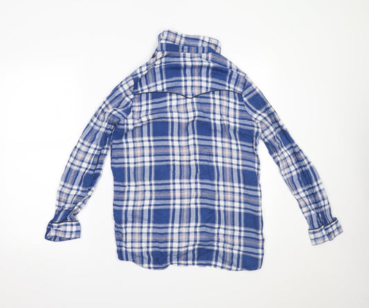 River Island Womens Blue Plaid Basic Button-Up Size 10