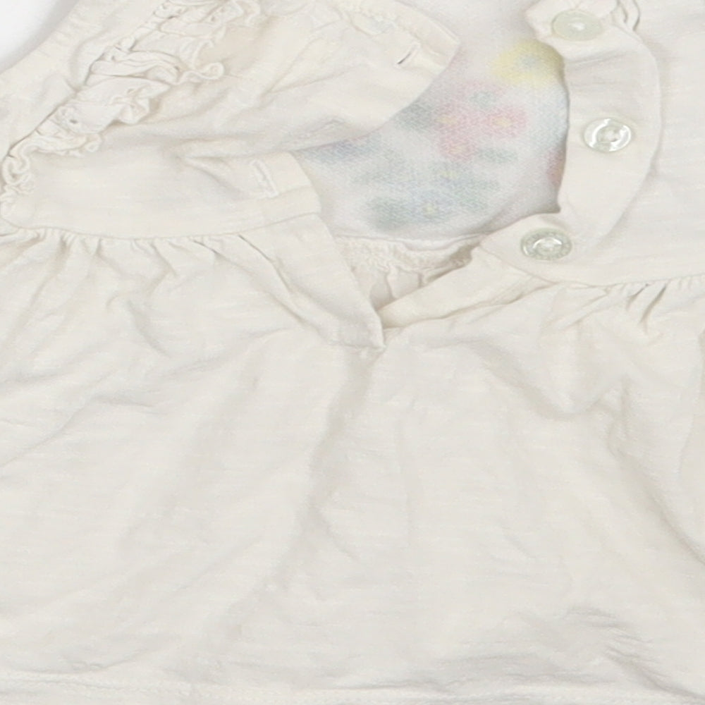 Brand and care label for Debenhams girls’ white floral t-shirt dress, size 3-6, months