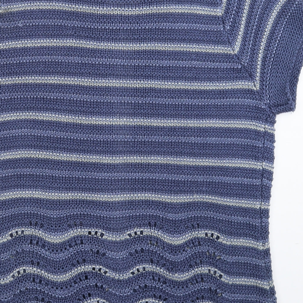 Anna Rose Womens Blue Striped Knit Cardigan Jumper Size L