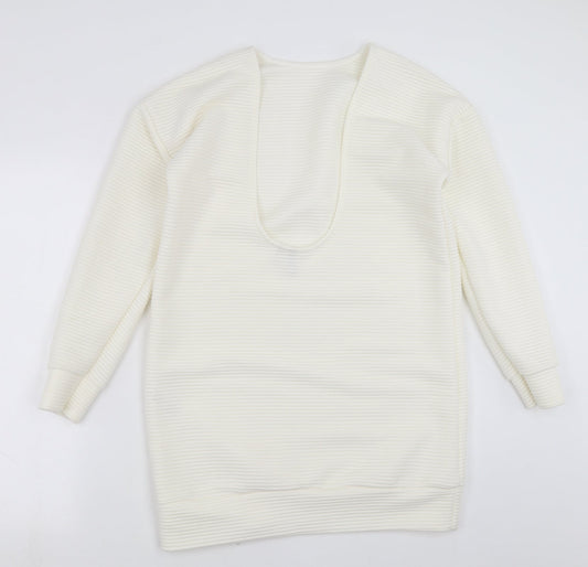 ASOS Womens White Striped Pullover Sweatshirt Size 8 - Scoop Back