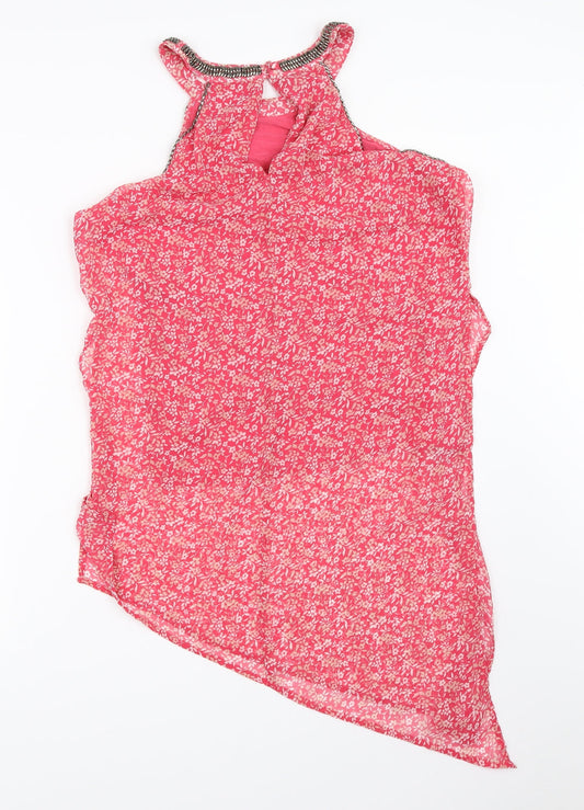 NEXT Womens Pink Floral Basic Blouse Size 12 - Asymmetric Hem