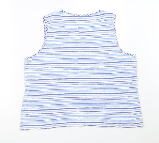 BM Womens Blue Striped Basic Tank Size L