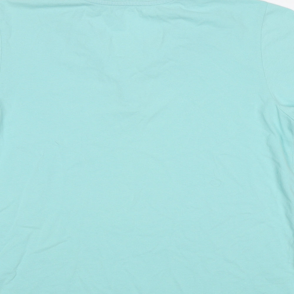 Brand and care label for Originals men’s blue polo, size L