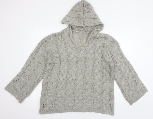 Preworn Womens Grey Knit Pullover Hoodie Size L