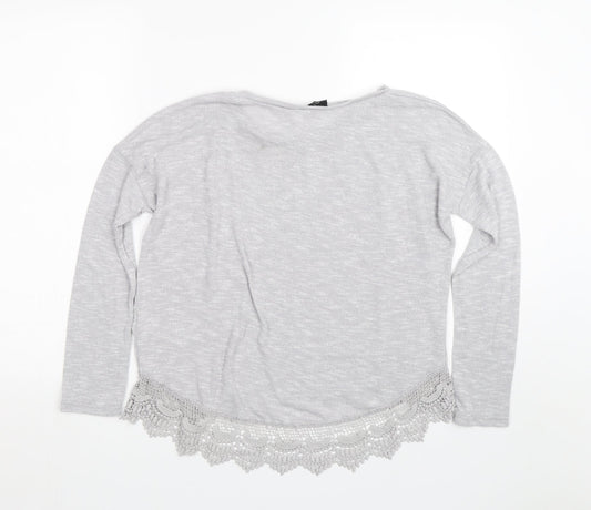 New Look Womens Grey Floral Basic T-Shirt Size 12
