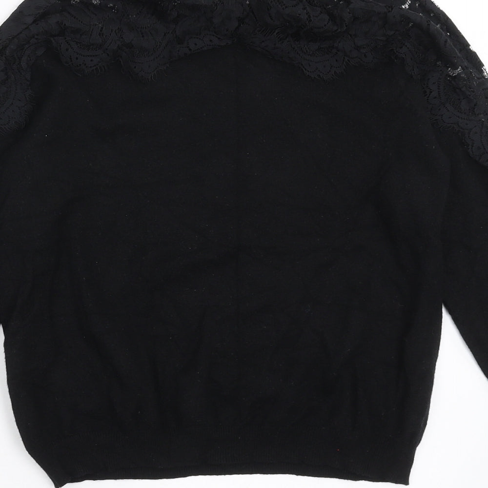 Primark Womens Black Knit Pullover Jumper Size XS - lace neckline detail
