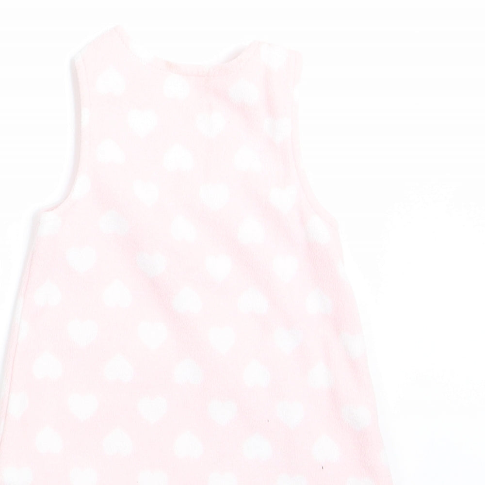 Brand and care label for Miniclub girls’ pink pinafore/dungaree dress, size 0-3, months - owl logo & hearts