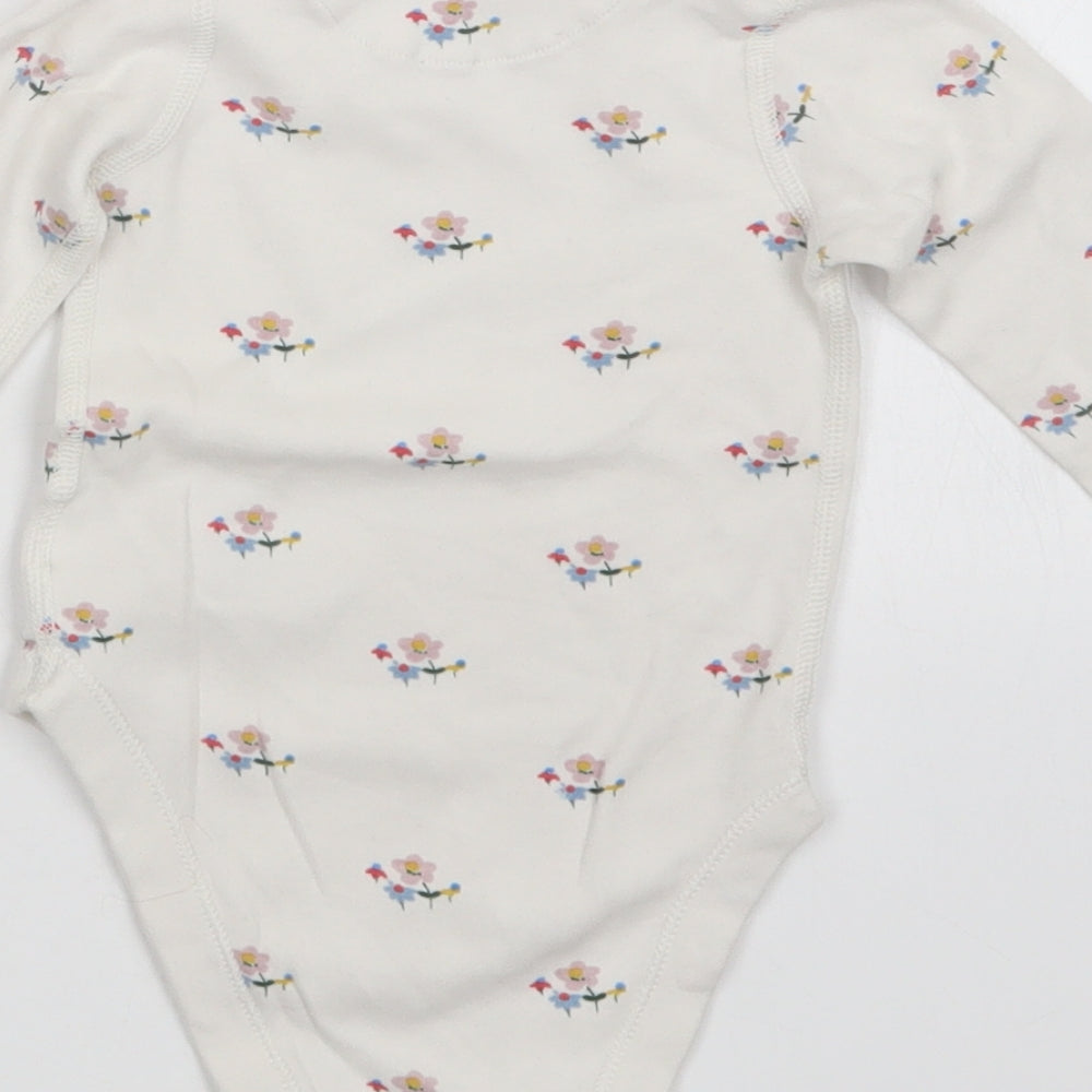 M&S Girls White Floral Babygrow One-Piece Size 9-12 Months