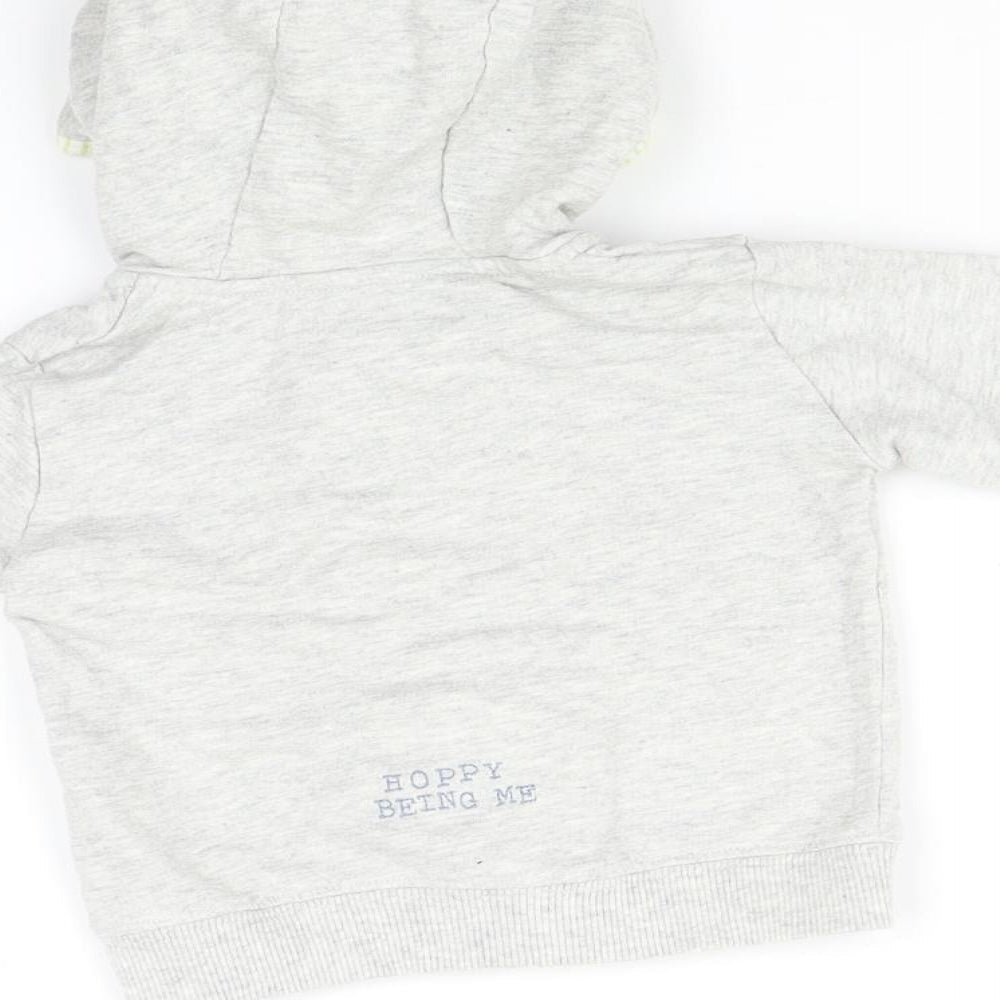 Brand and care label for M Baby Grey Full Zip Jumper, size 3-6, Months - frog