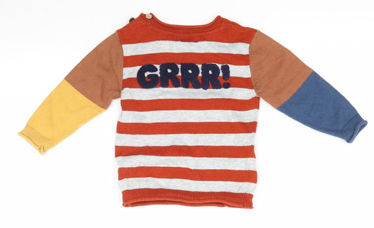 NEXT Boys Multicoloured Striped Knit Basic T-Shirt Size 6-9 Months - Lion