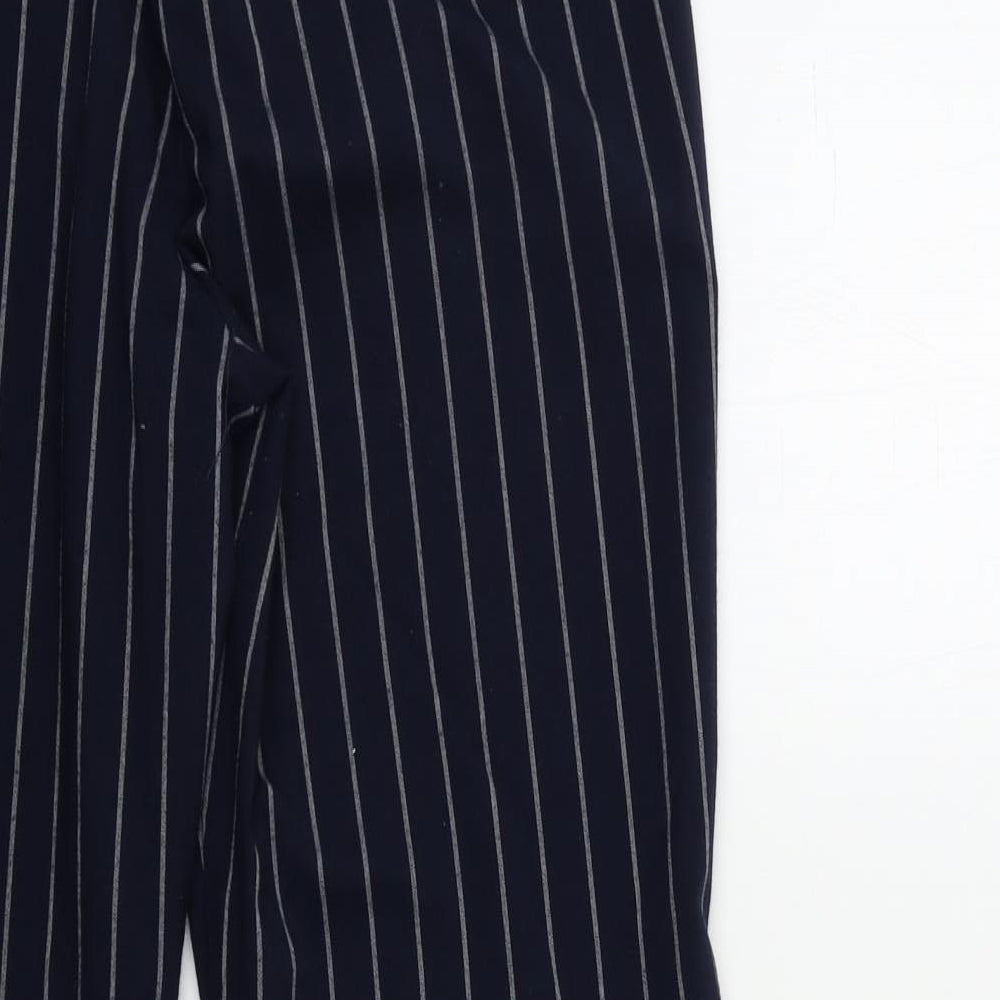 Brand and care label for Only women’s blue striped trousers, size UK 10, 20-inch leg