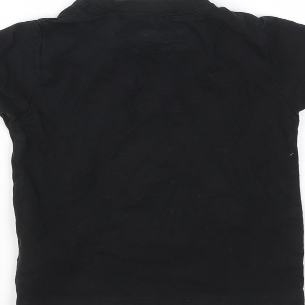 Brand and care label for Next girls’ black basic t-shirt, size 6-9, months