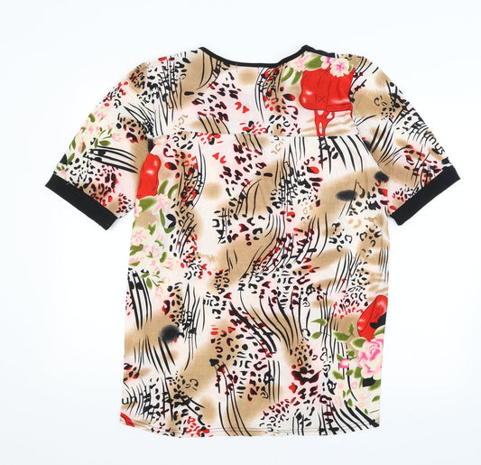 Cecilia Womens Brown Animal Print Basic T-Shirt Size M