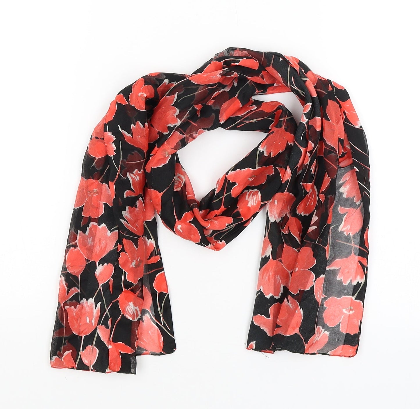 Preworn Womens Black Floral Scarf