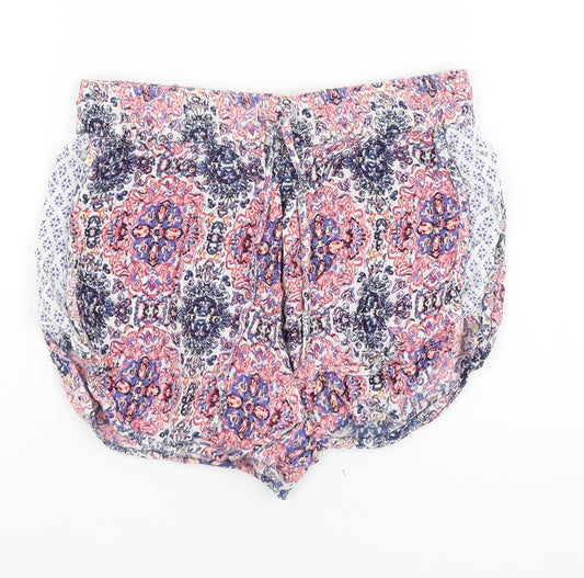 Additional front view of Atmosphere women’s white paisley hot pants shorts, size UK 4