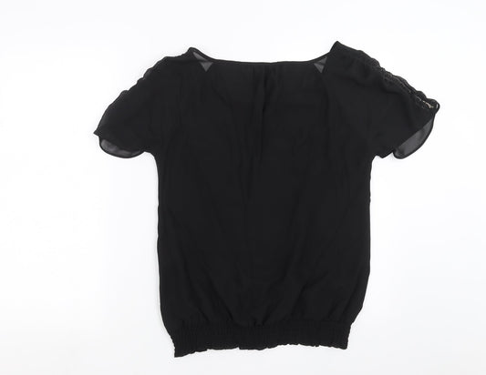 Debenhams Womens Black Basic Blouse Size 10 - Sequin Flowers